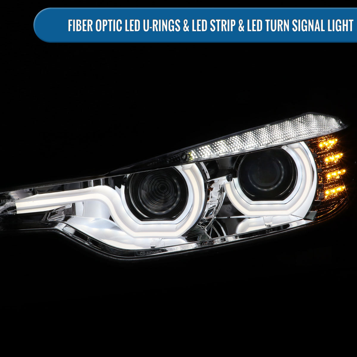 Ronnin -  Fits 2012-2015 BMW F30 3-Series Sedan 328i 335i 320i Xenon Non-AFS Upgraded U-Shaped LED Tube Projector Headlights Assembly Pair | Chrome