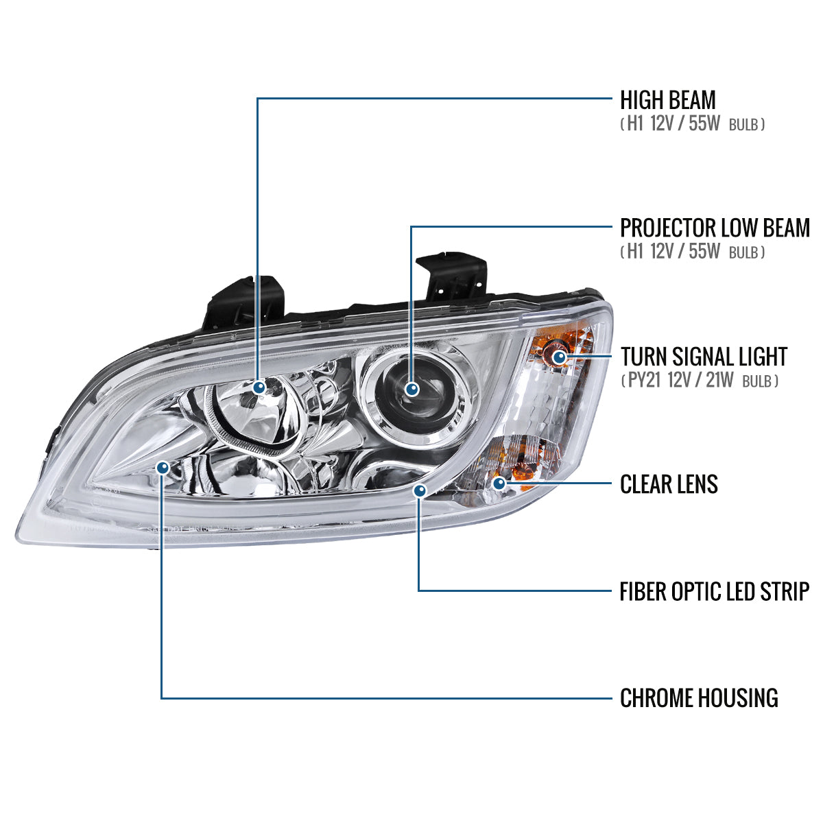 Ronnin - Fits 2008-2009 Pontiac G8 Upgraded Replacement LED Tube Running Lights Projector Headlights Assembly Pair | Chrome