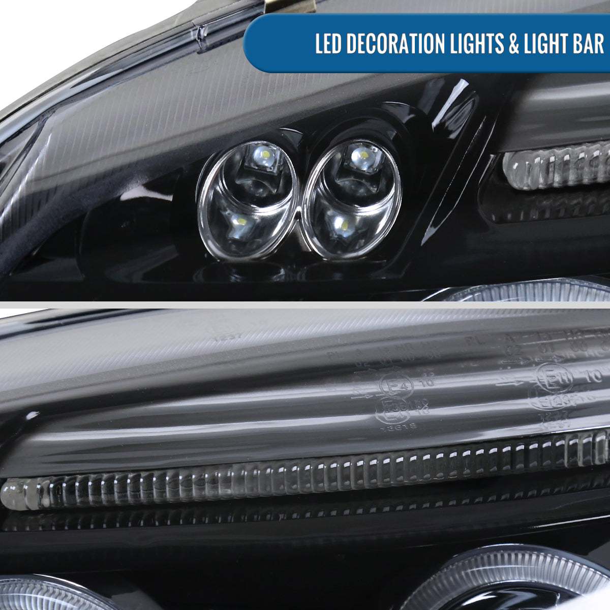 Ronnin - Fits 2006-2008 Volkswagen Golf MK5 Rabbit 2006-2010 Jetta LED Dual Halo Rims Angel Eye Projector Headlights Direct Replacement Pair | Black Smoke