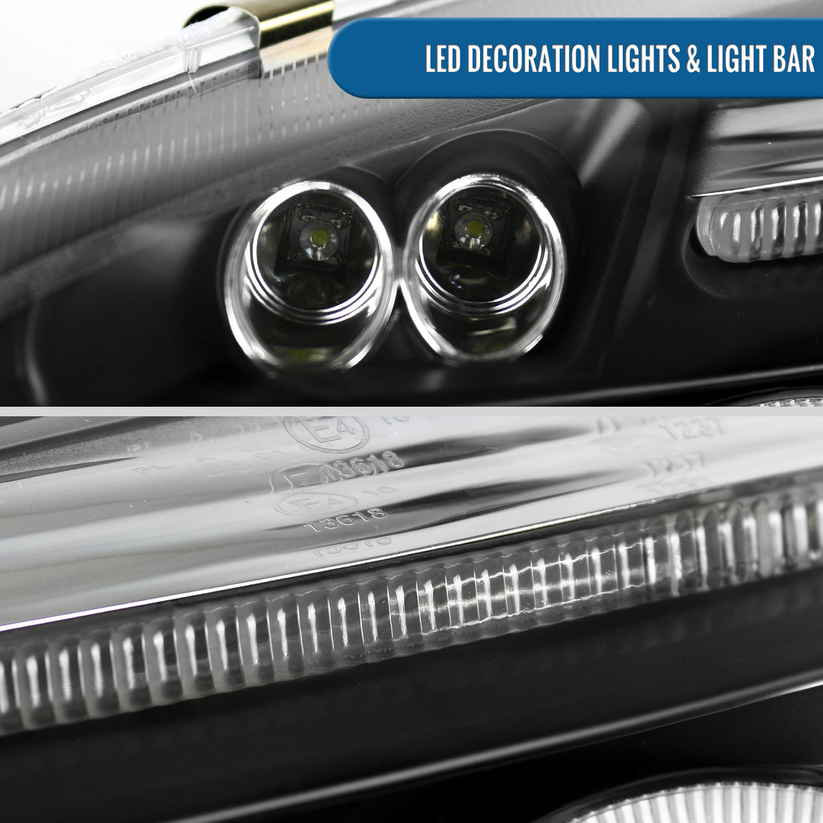 Ronnin - Fits 2006-2008 Volkswagen Golf MK5 Rabbit 2006-2010 Jetta LED Dual Halo Rims Angel Eye Projector Headlights Direct Replacement Pair | Black