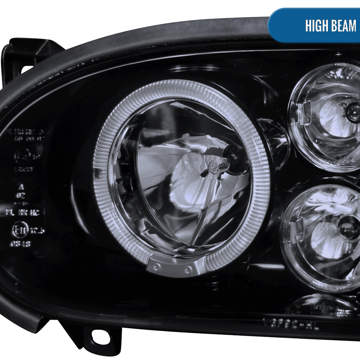 Ronnin - Fits 1993-1998 Volkswagen Golf Cabrio Upgrade Replacement LED Dual Rims Projector Headlights Assembly Pair | Black Smoke