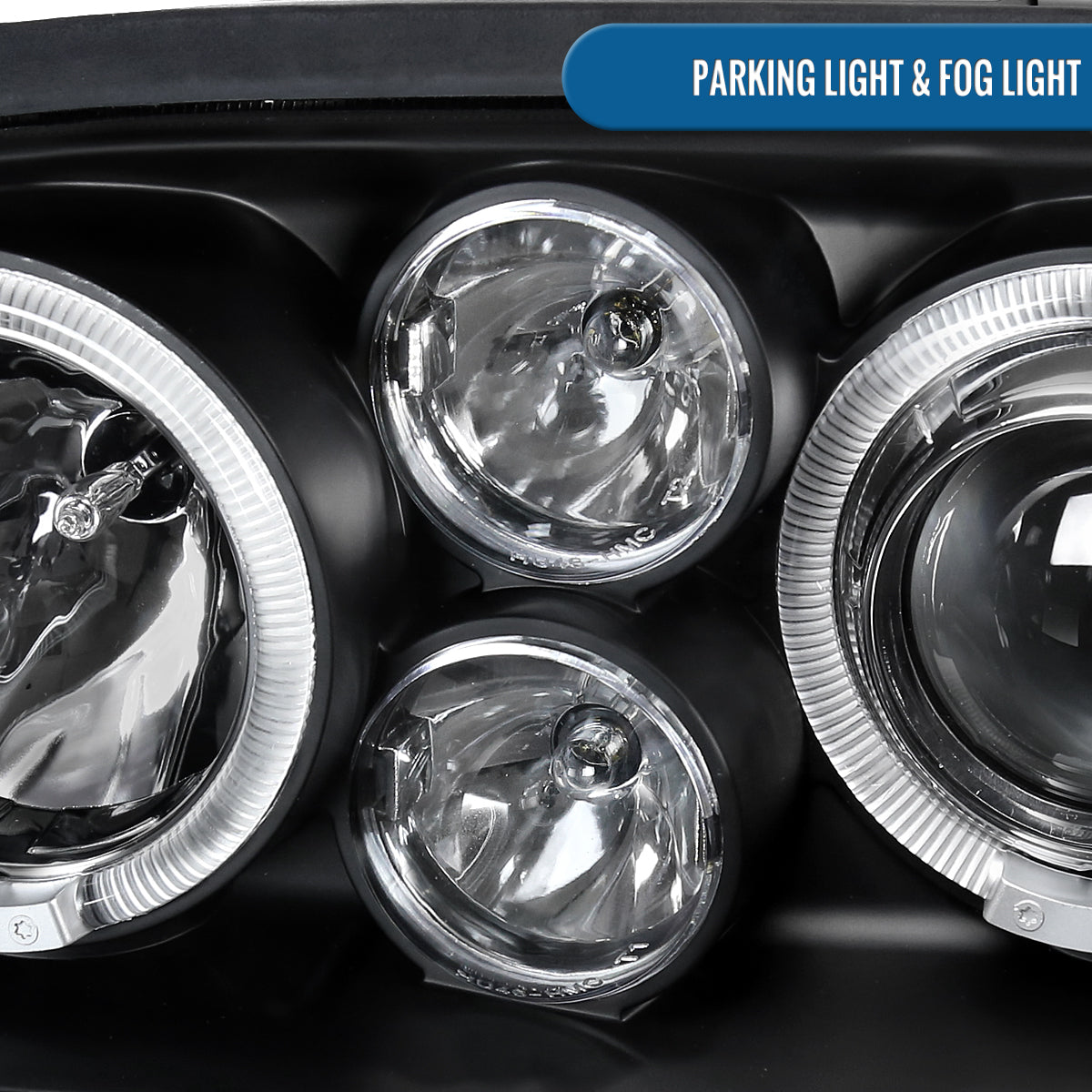 Ronnin - Fits 1993-1998 Volkswagen Golf Cabrio Upgrade Replacement LED Dual Rims Projector Headlights Assembly Pair | Black