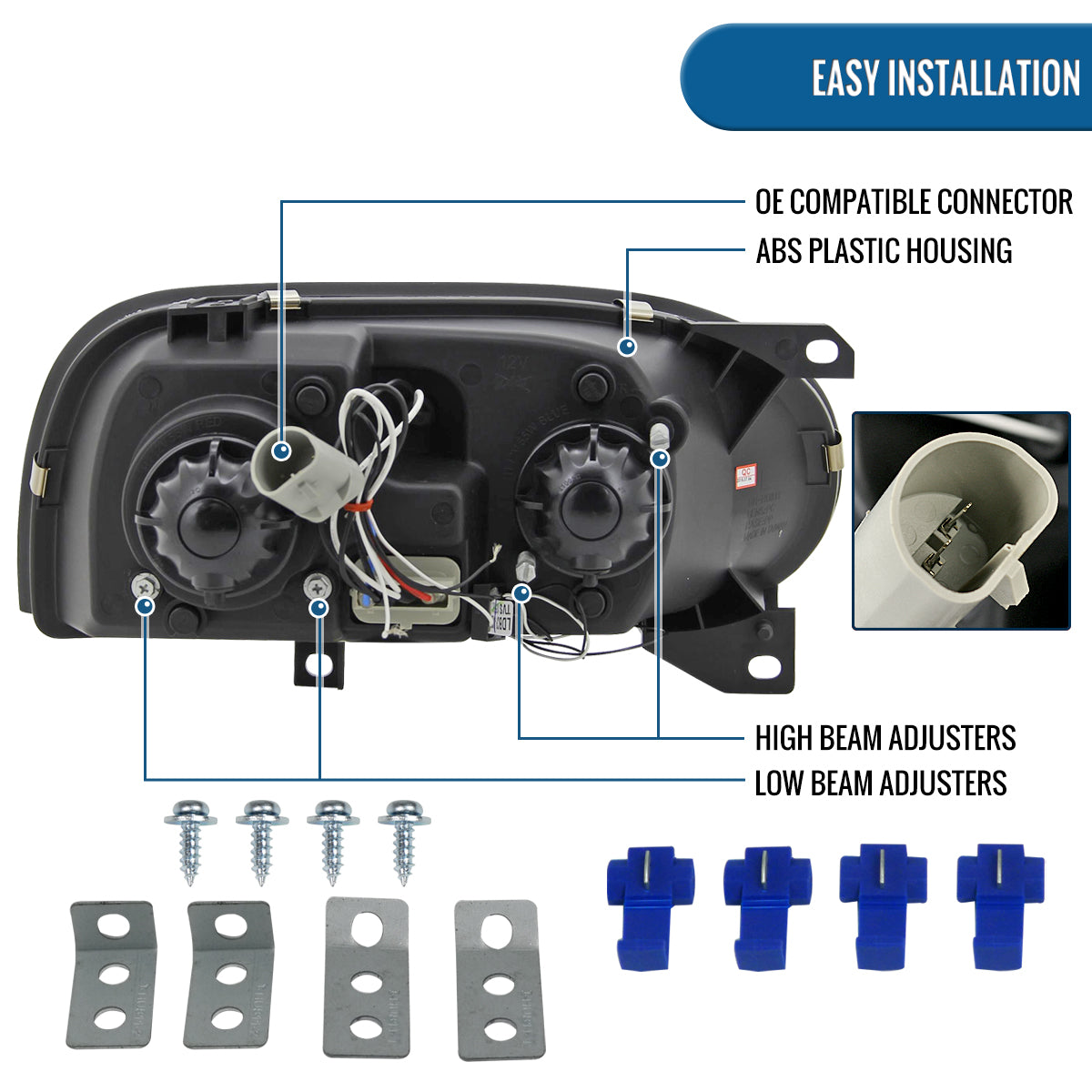 Ronnin - Fits 1993-1998 Volkswagen Golf Cabrio Upgrade Replacement LED Dual Rims Projector Headlights Assembly Pair | Black