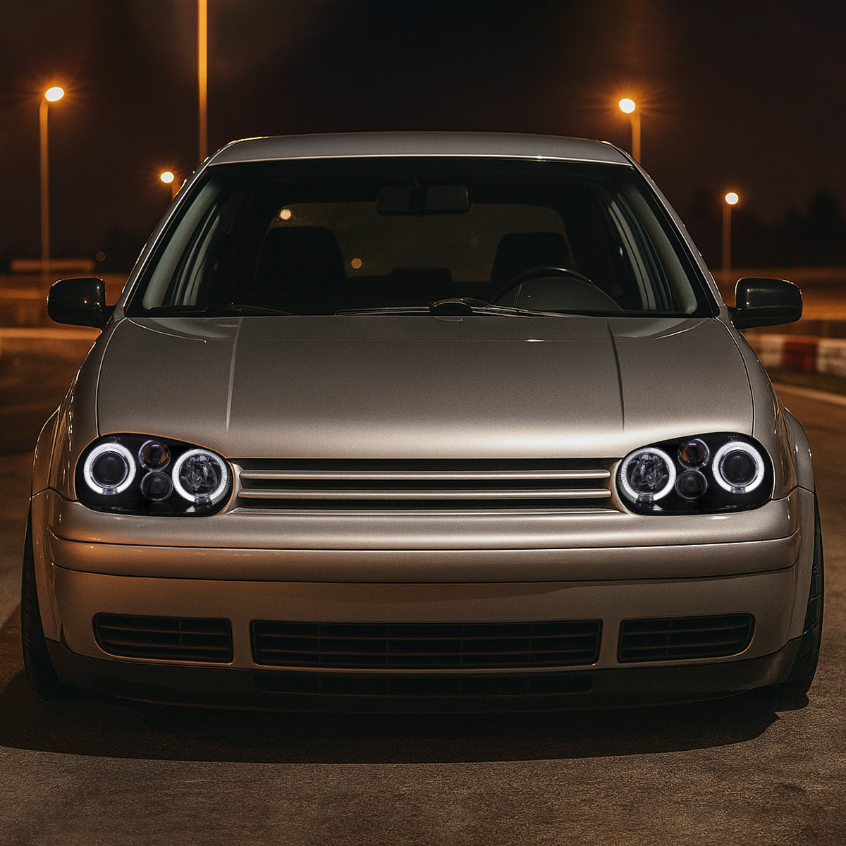 Ronnin - Fits 1999-2006 Volkswagen Golf MK4 GTI Cabrio R32 Upgrade Replacement LED Dual Rims Projector Headlights Assembly Pair | Black Smoke