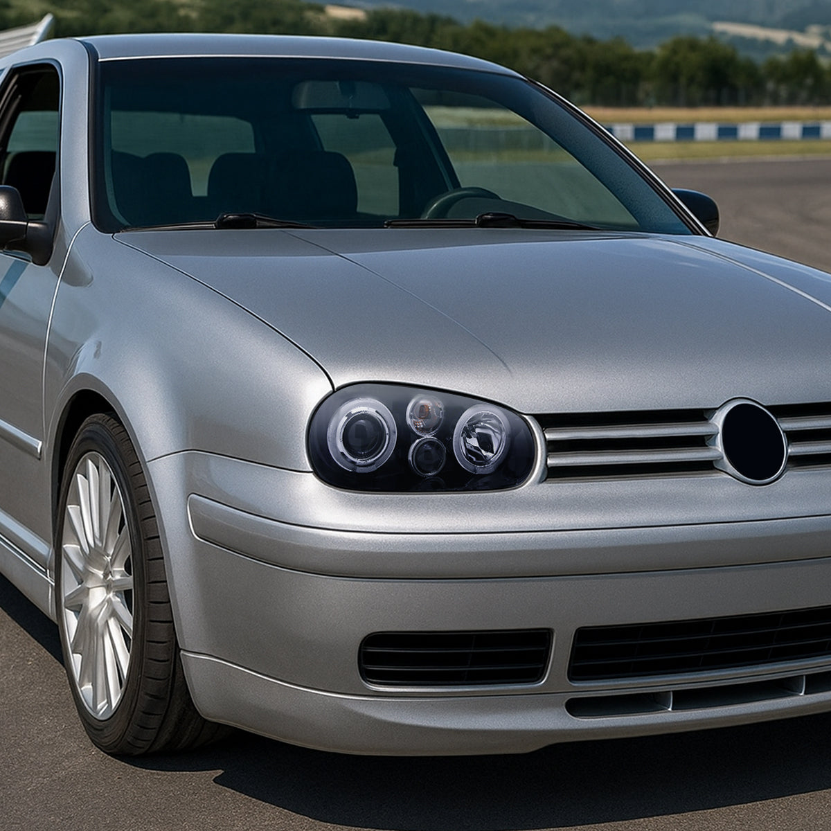 Ronnin - Fits 1999-2006 Volkswagen Golf MK4 GTI Cabrio R32 Upgrade Replacement LED Dual Rims Projector Headlights Assembly Pair | Black Smoke