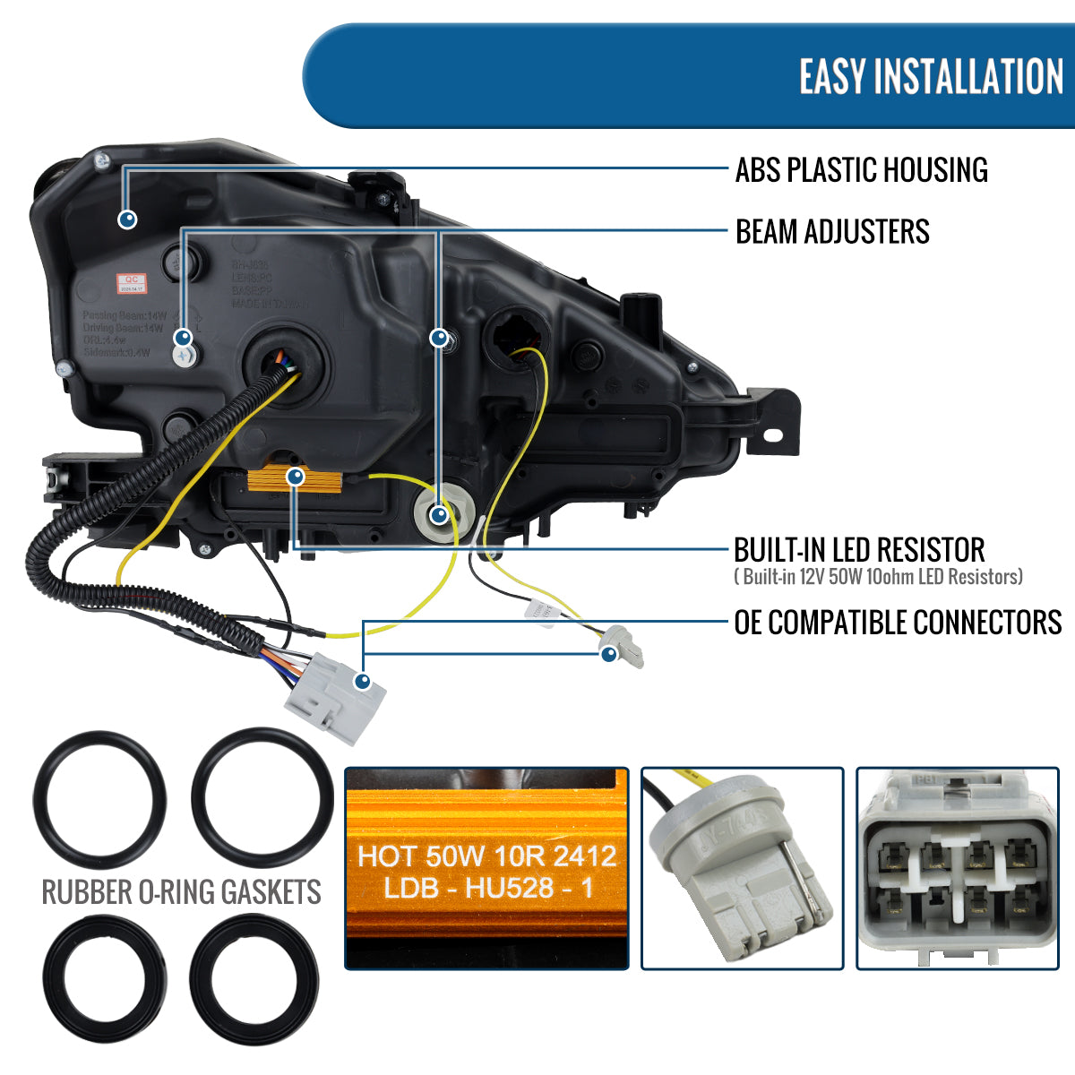 Ronnin - Fits 2014-2016 Lexus IS250 IS350 Upgraded Replacement Full LED Dual Projector Headlights Switchback Turn Signals Assembly Pair | Black Smoke