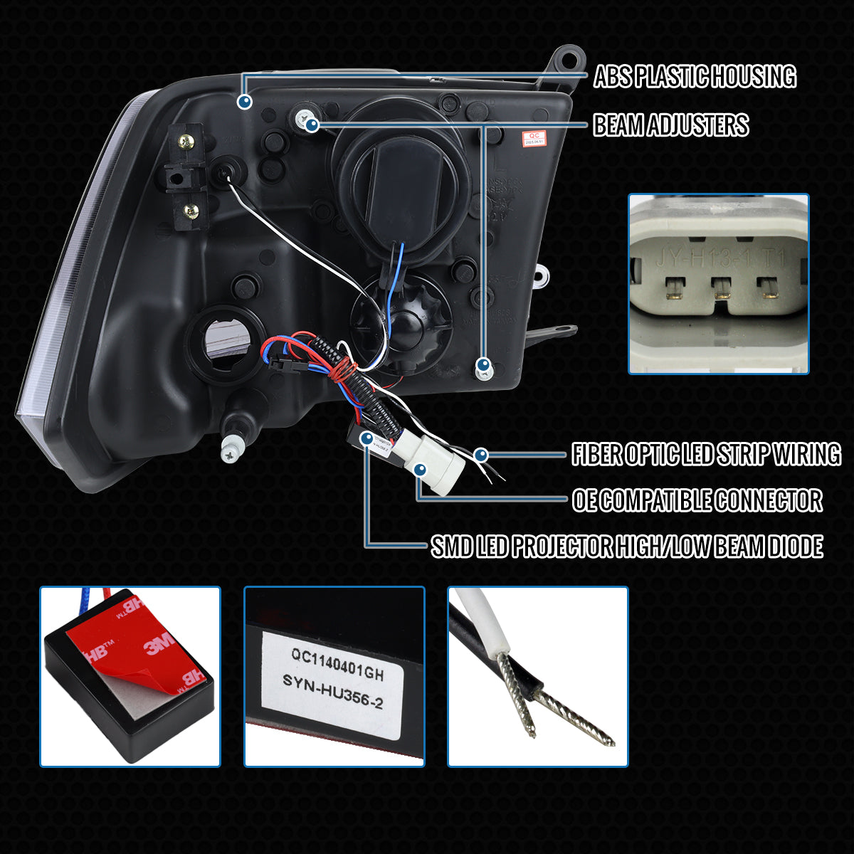 Ronnin - Fits 2009-2018 Ram 1500 2500 3500 2019-2024 Ram 1500 Classic Bright LED Beam Quad Projector Headlights Replacement Assembly Pair | Black