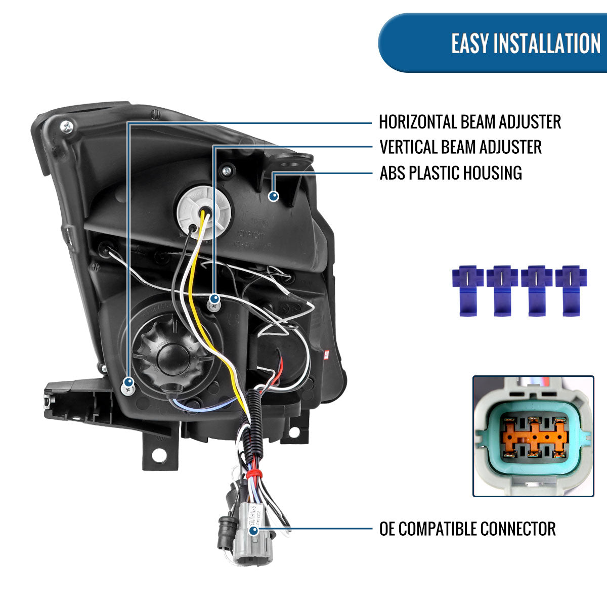 Ronnin - Fits 2003-2005 Nissan 350Z Upgraded Replacement LED Dual Halo Rims Running Lights Halogen Projector Headlights Assembly Pair | Chrome