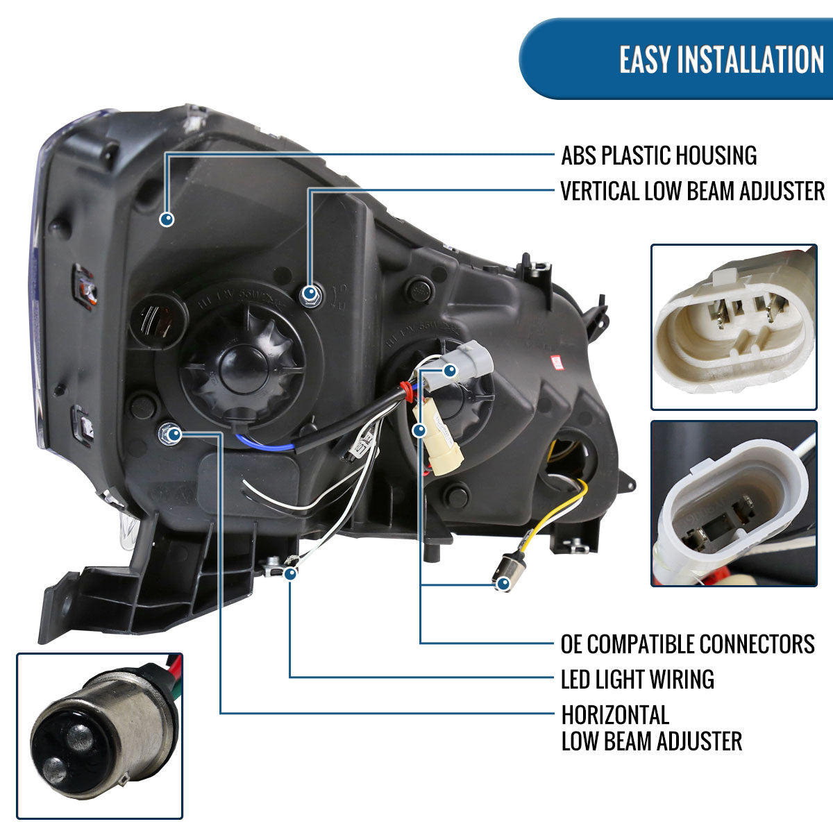 Ronnin - Fits 2008-2012 Honda Accord 4Dr Sedan Projector Headlights Integrated Bright LED Strip Running Lights and Turn Signal Assembly Pair | Black Smoke