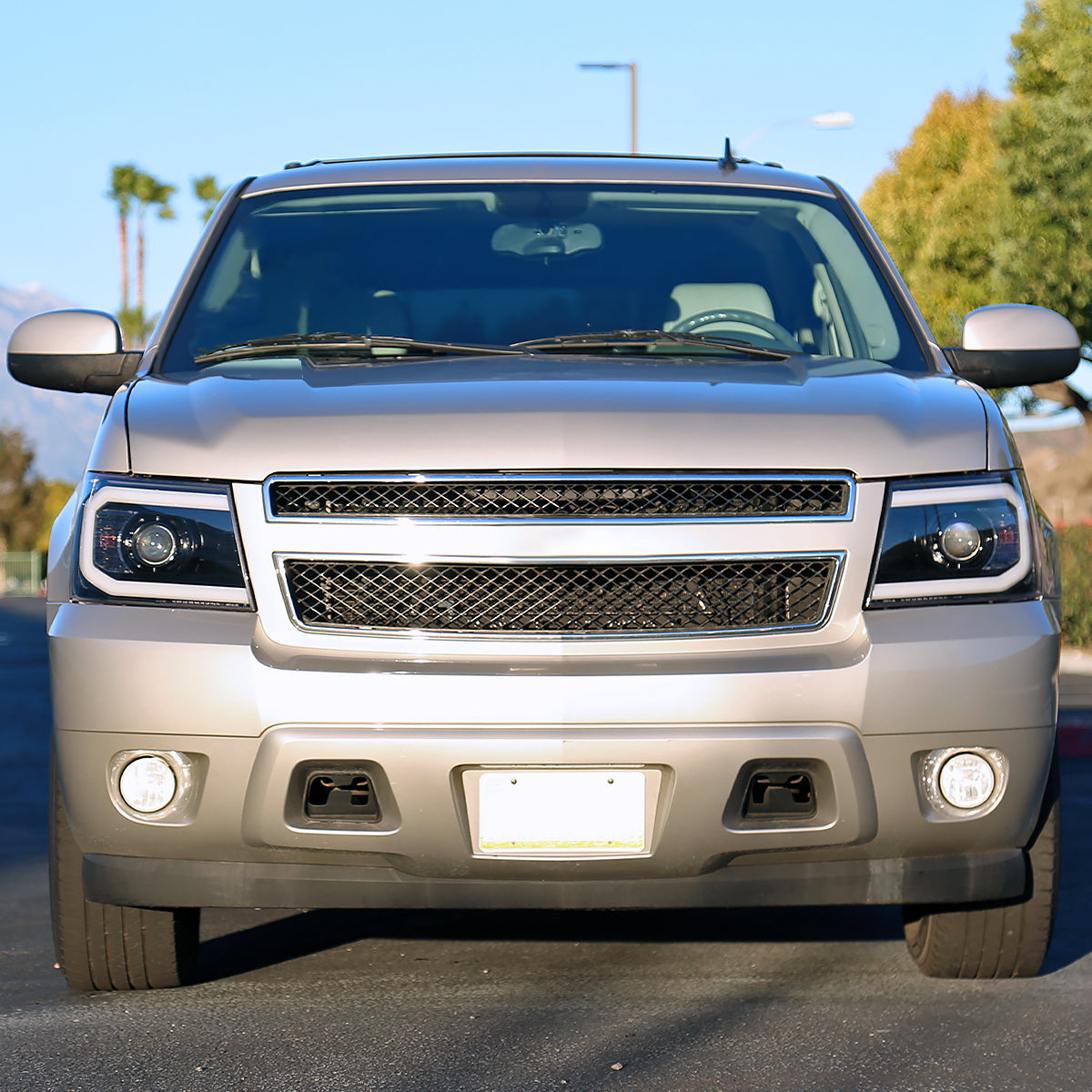 Ronnin - Fits 2007-2014 Chevy Avalanche Tahoe Suburban 1500 2500 Projector Headlights LED Dual Halo Rims Running Lights Assembly Pair | Gloss Black