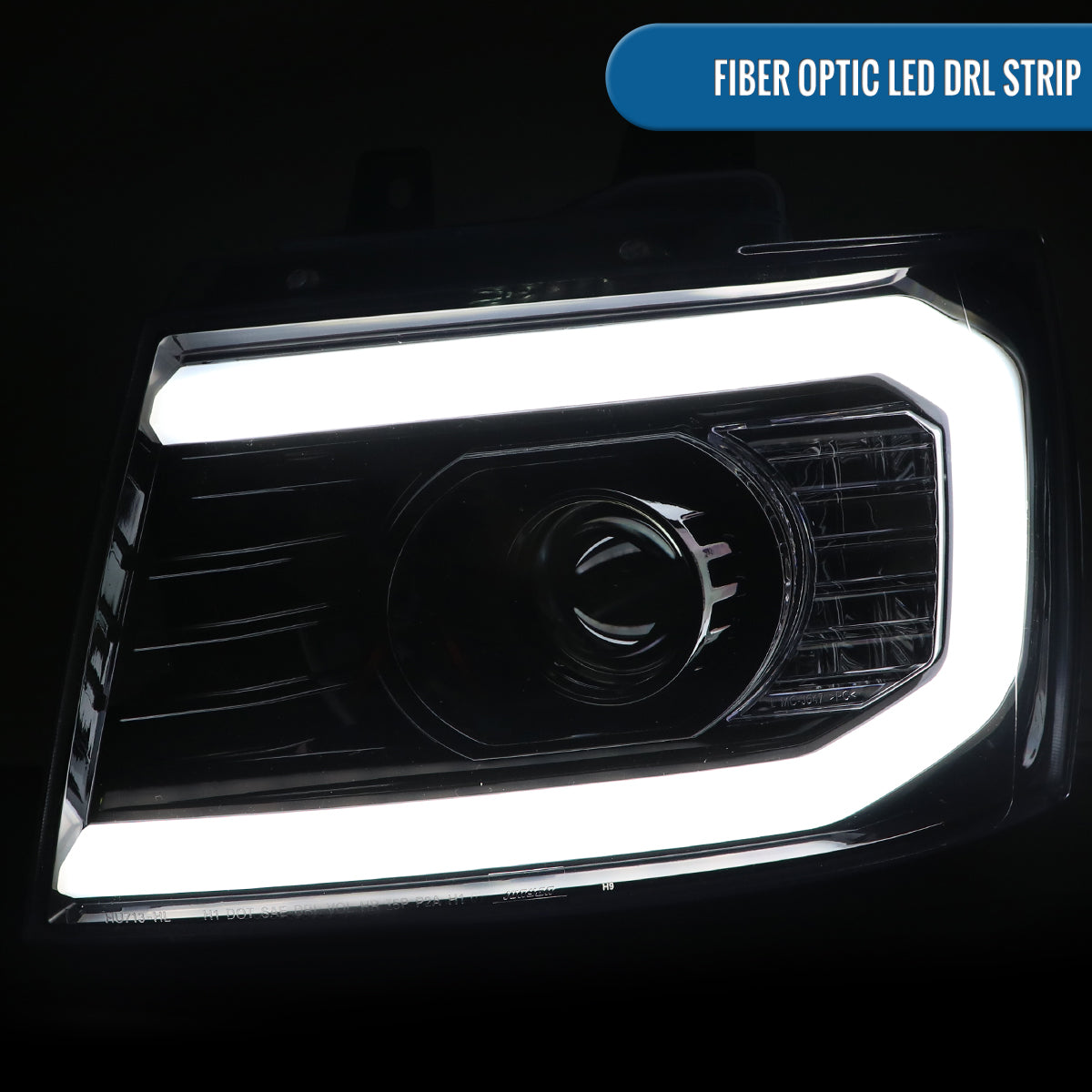 Ronnin - Fits 2007-2014 Chevy Avalanche Tahoe Suburban 1500 2500 Projector Headlights LED Dual Halo Rims Running Lights Assembly Pair | Gloss Black