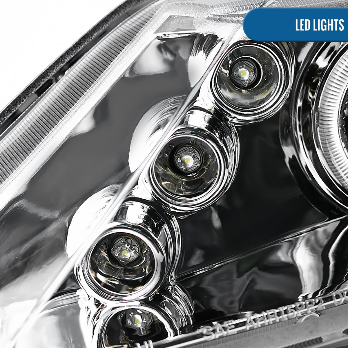 Ronnin - Fits 2006-2011 Honda Civic 4-Door Sedan LED Angel Eyes Dual Halo Rims Projector Headlights Replacement Pair | Chrome