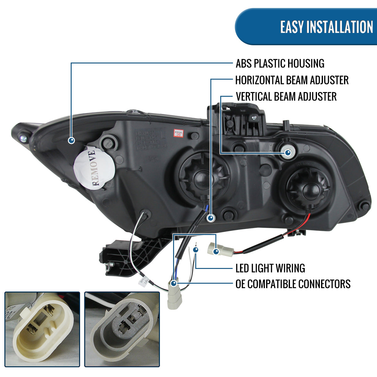 Ronnin - Fits 2012-2013 Honda Civic 2Dr Coupe 2012-2015 4Dr Sedan Upgraded Replacement LED Tube Driving Lights Projector Headlights Assembly Pair | Chrome