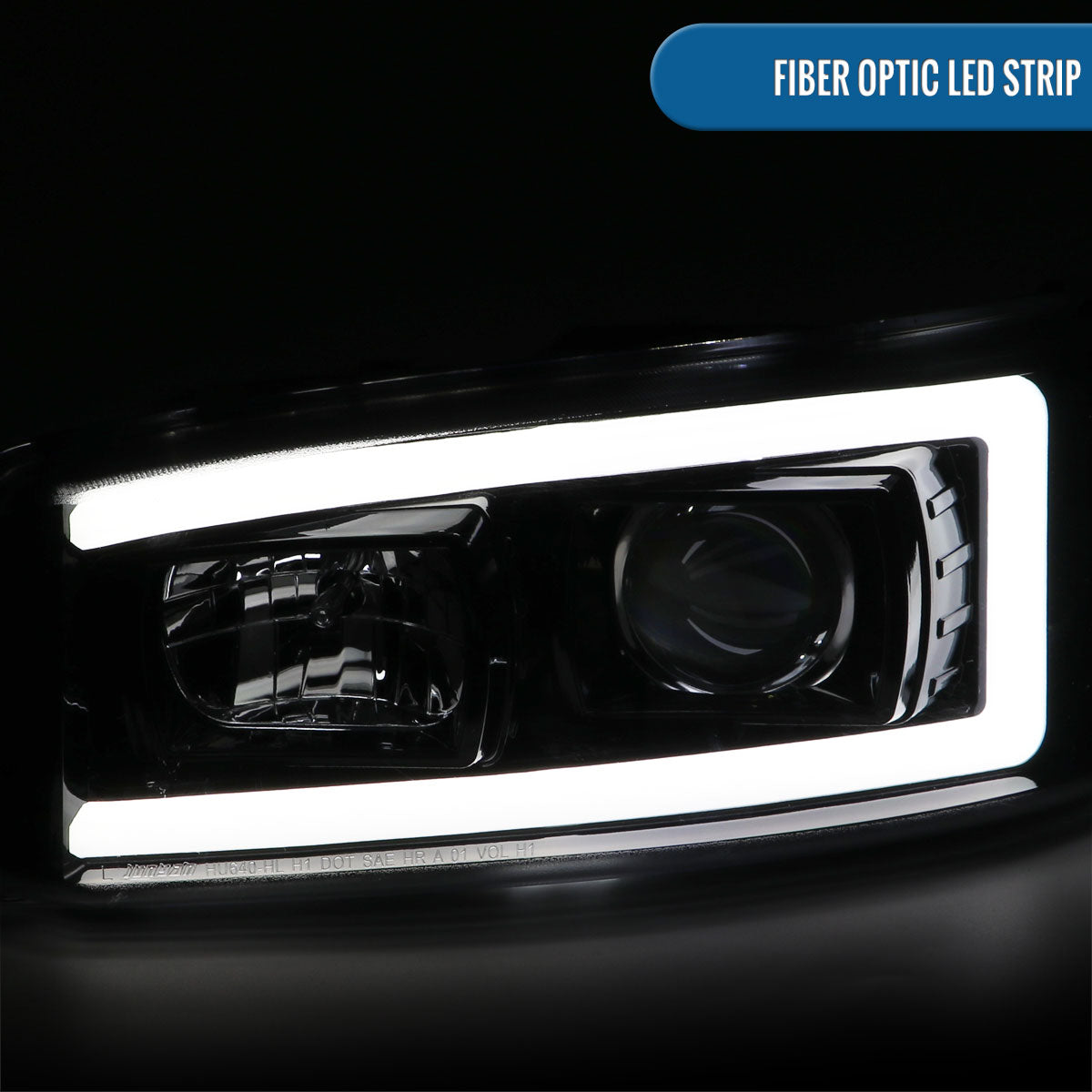 Ronnin - Fits 1999-2007 GMC Sierra Yukon XL Denali Upgraded Replacement LED Tube Running Lights Projector Headlights Assembly Pair | Glossy Black