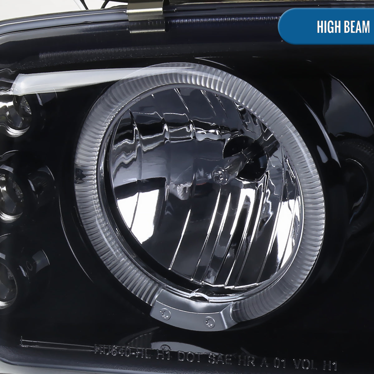 Ronnin - Fits 1999-2007 GMC Sierra Classic Yukon Denali Upgraded Replacement LED Dual Halo Rims Running Lights Projector Headlights Assembly Pair | Black Smoke
