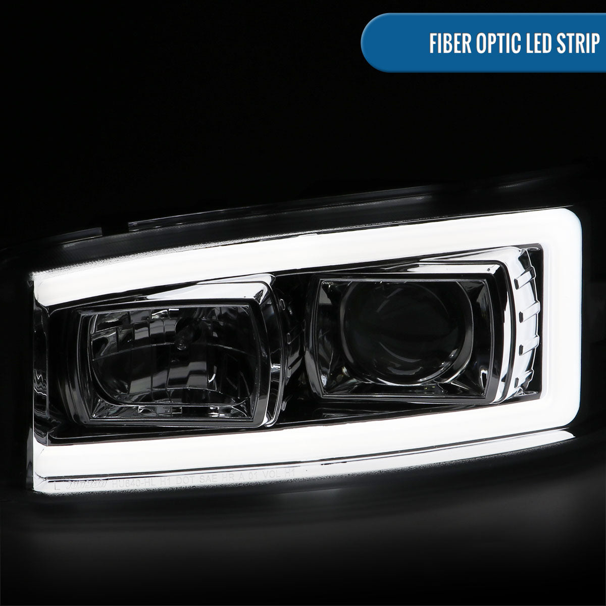 Ronnin - Fits 1999-2007 GMC Sierra Yukon XL Denali Upgraded Replacement LED Tube Running Lights Projector Headlights Assembly Pair | Chrome