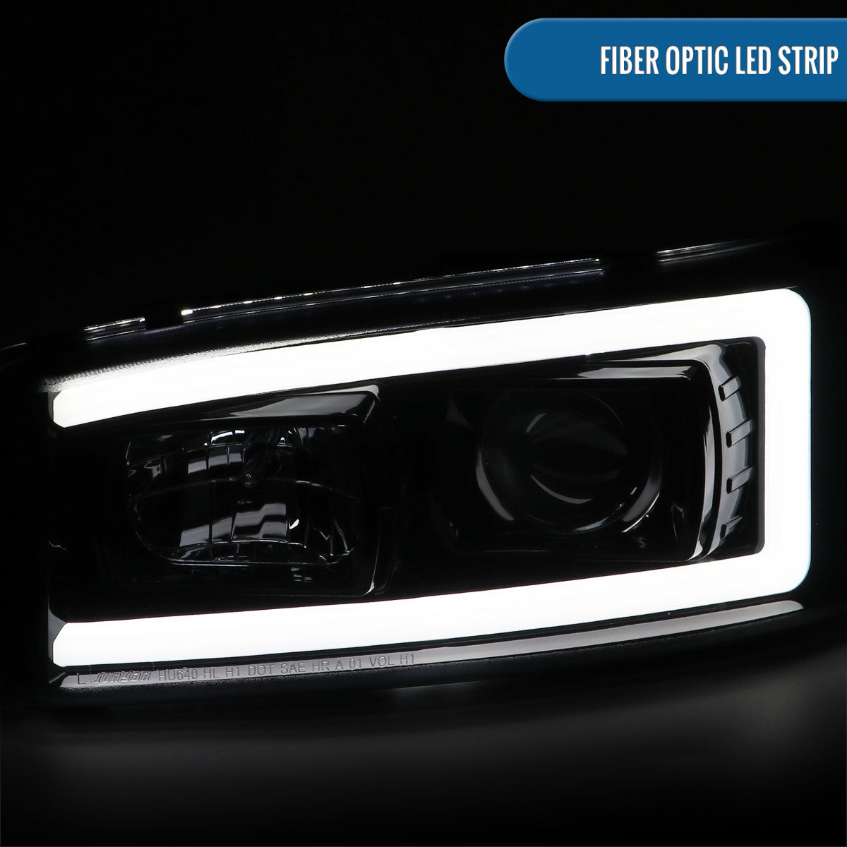 Ronnin - Fits 1999-2007 GMC Sierra Yukon XL Denali Upgraded Replacement LED Tube Running Lights Projector Headlights Assembly Pair | Black Smoke
