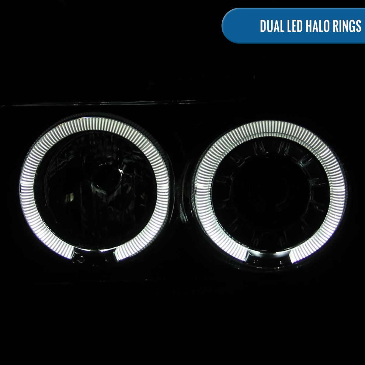 Ronnin - Fits 1992-1996 Ford F150 F250 F350 Bronco Upgrade Replacement LED Dual Rims Projector Headlights Assembly Pair | Black Smoke