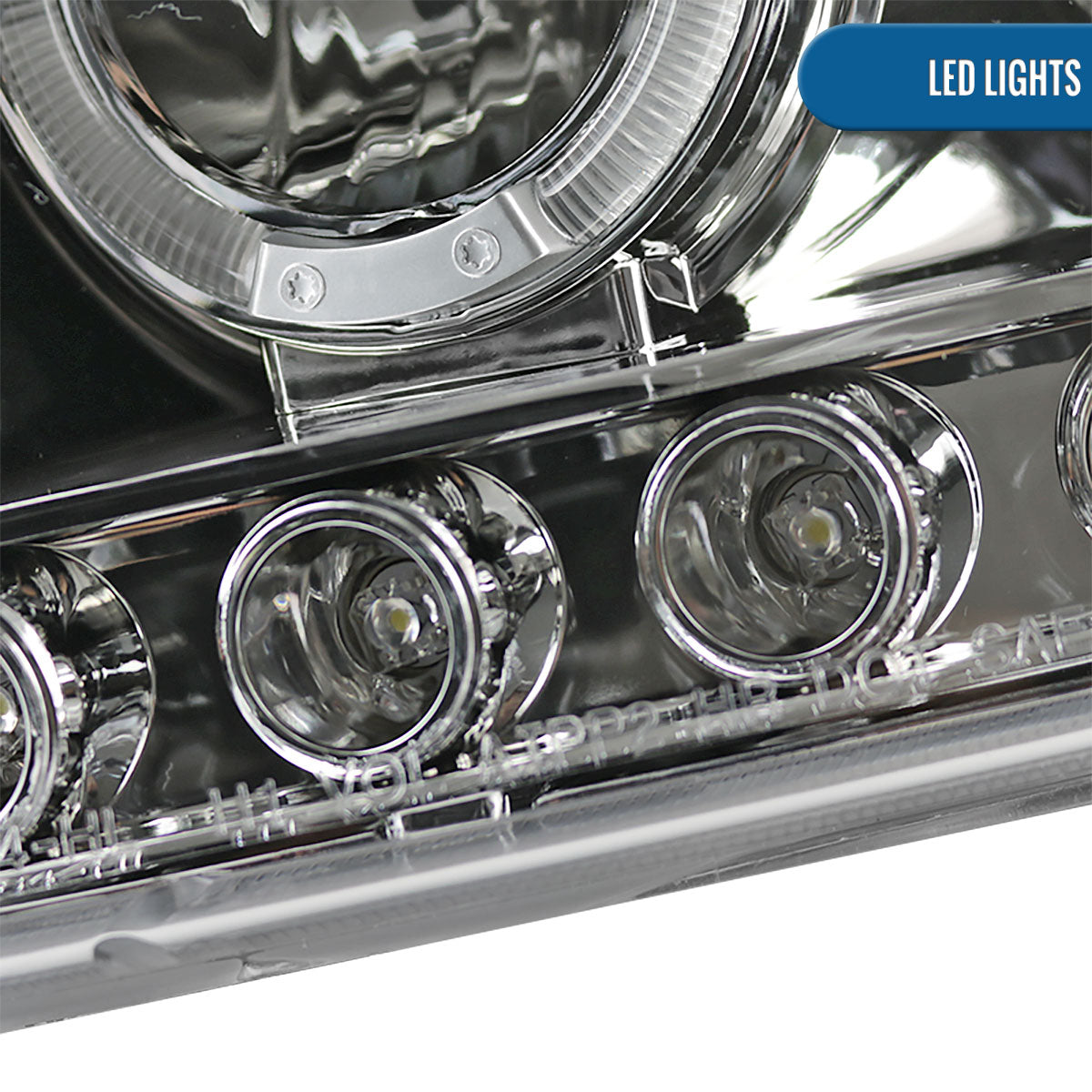 Ronnin - Fits 1997-2004 Ford F150 1997-2002 Ford Expedition Upgrade Replacement LED Dual Rims Projector Headlights Assembly Pair | Chrome