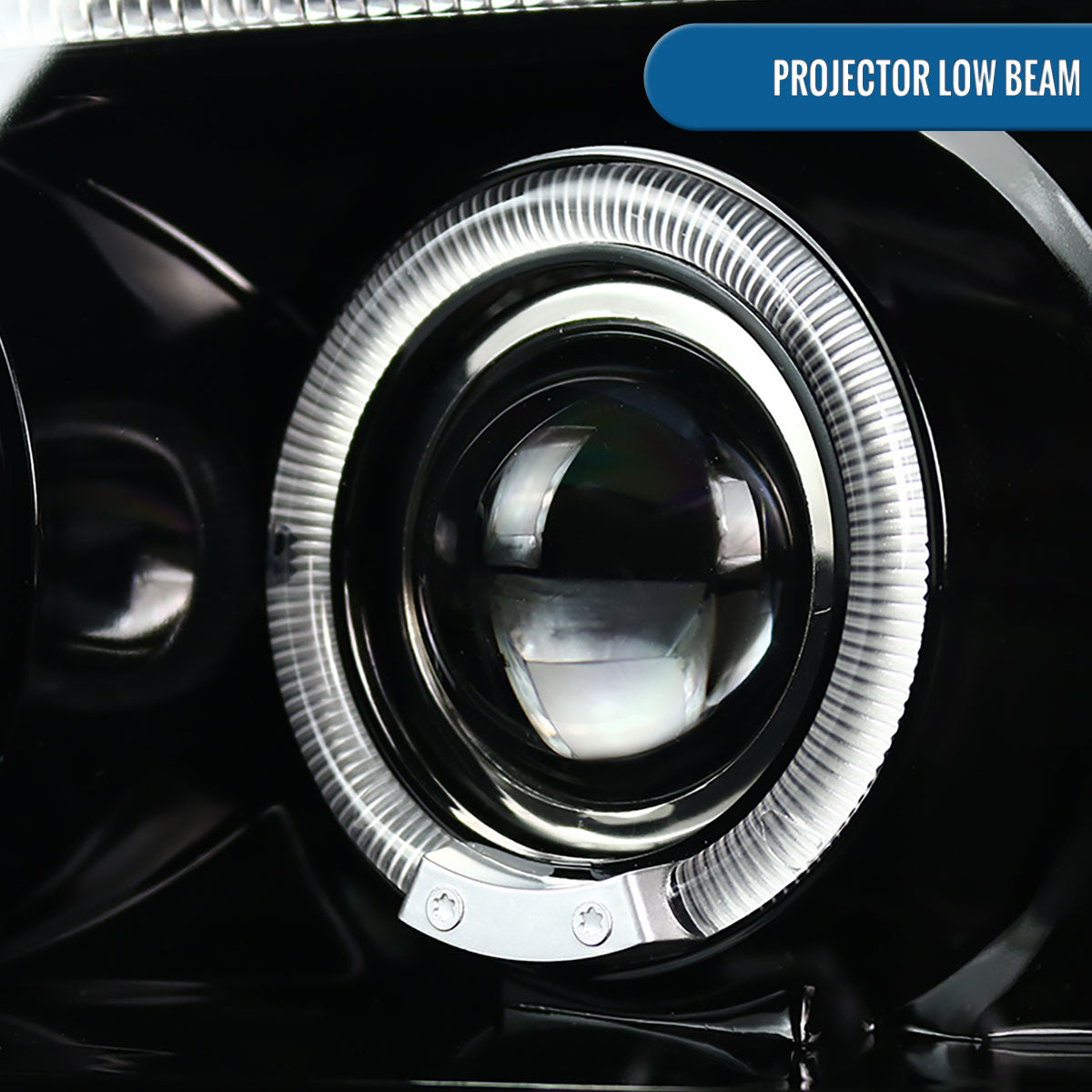 Ronnin - Fits 1997-2004 Ford F150 1997-2002 Ford Expedition Upgrade Replacement LED Dual Rims Projector Headlights Assembly Pair | Gloss Black