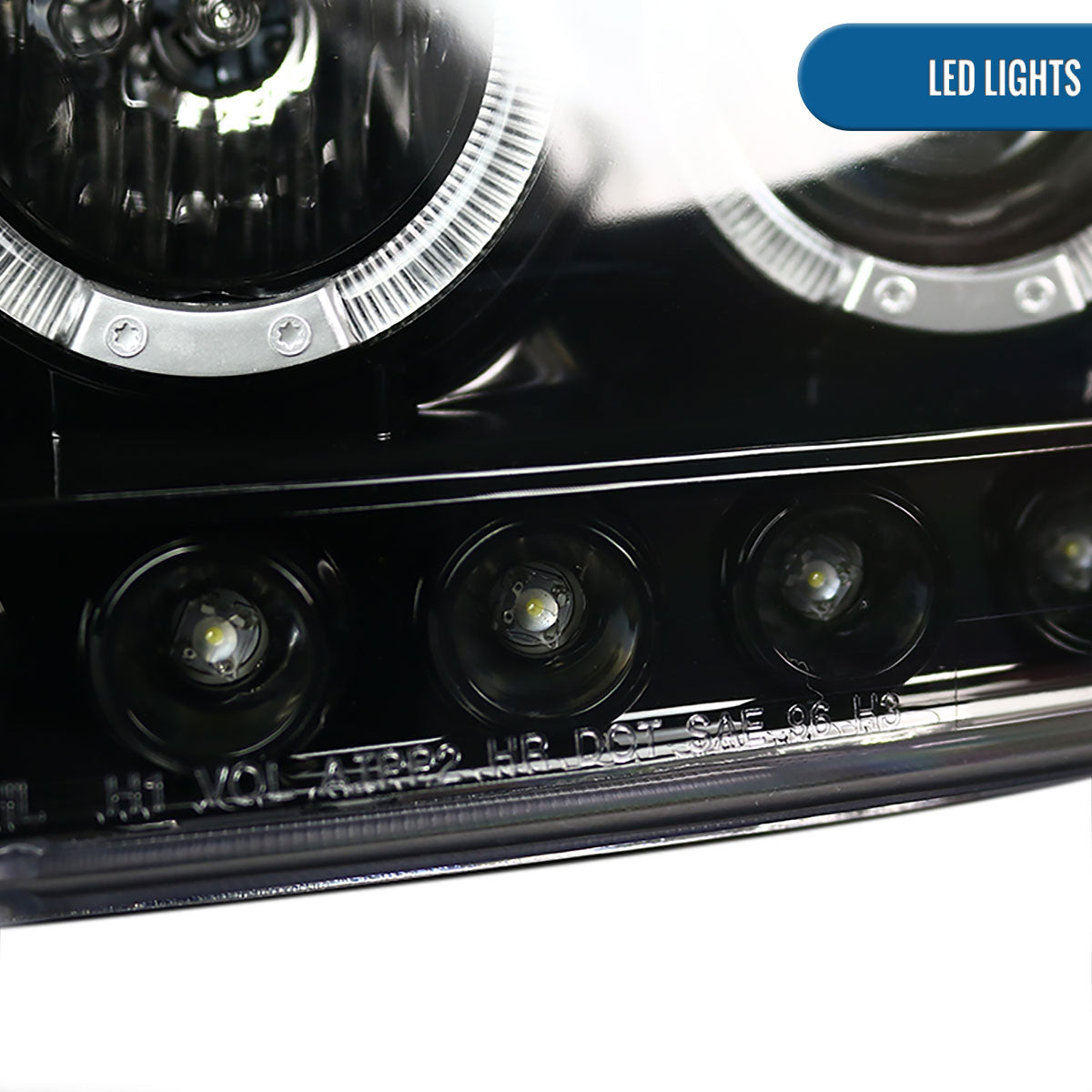Ronnin - Fits 1997-2004 Ford F150 1997-2002 Ford Expedition Upgrade Replacement LED Dual Rims Projector Headlights Assembly Pair | Gloss Black
