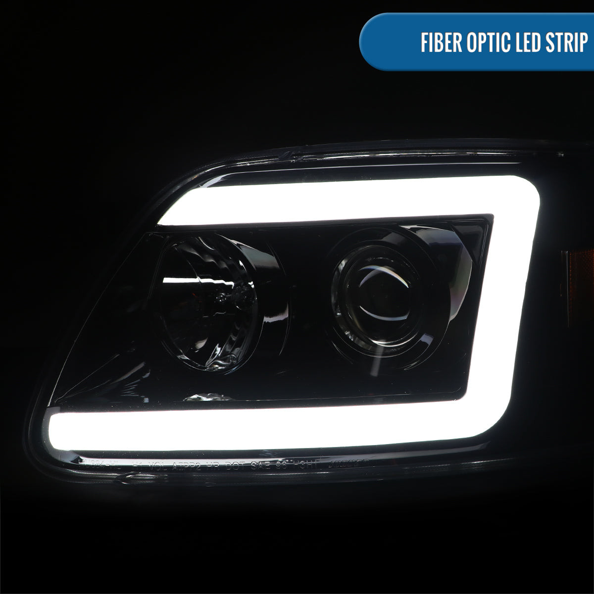 Ronnin - Fits 1997-2003 Ford F150 Expedition 2004 F150 Heritage All-in-One Upgraded Replacement LED Tube Running Lights Projector Headlights Assembly Pair | Gloss Black