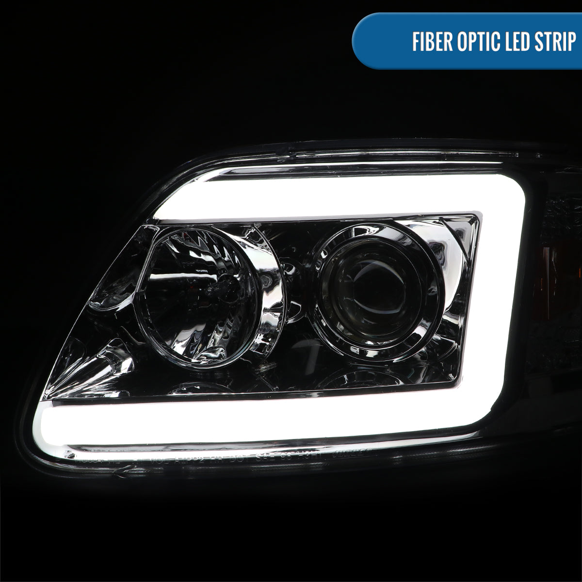Ronnin - Fits 1997-2003 Ford F150 Expedition 2004 F150 Heritage All-in-One Upgraded Replacement LED Tube Running Lights Projector Headlights Assembly Pair | Chrome