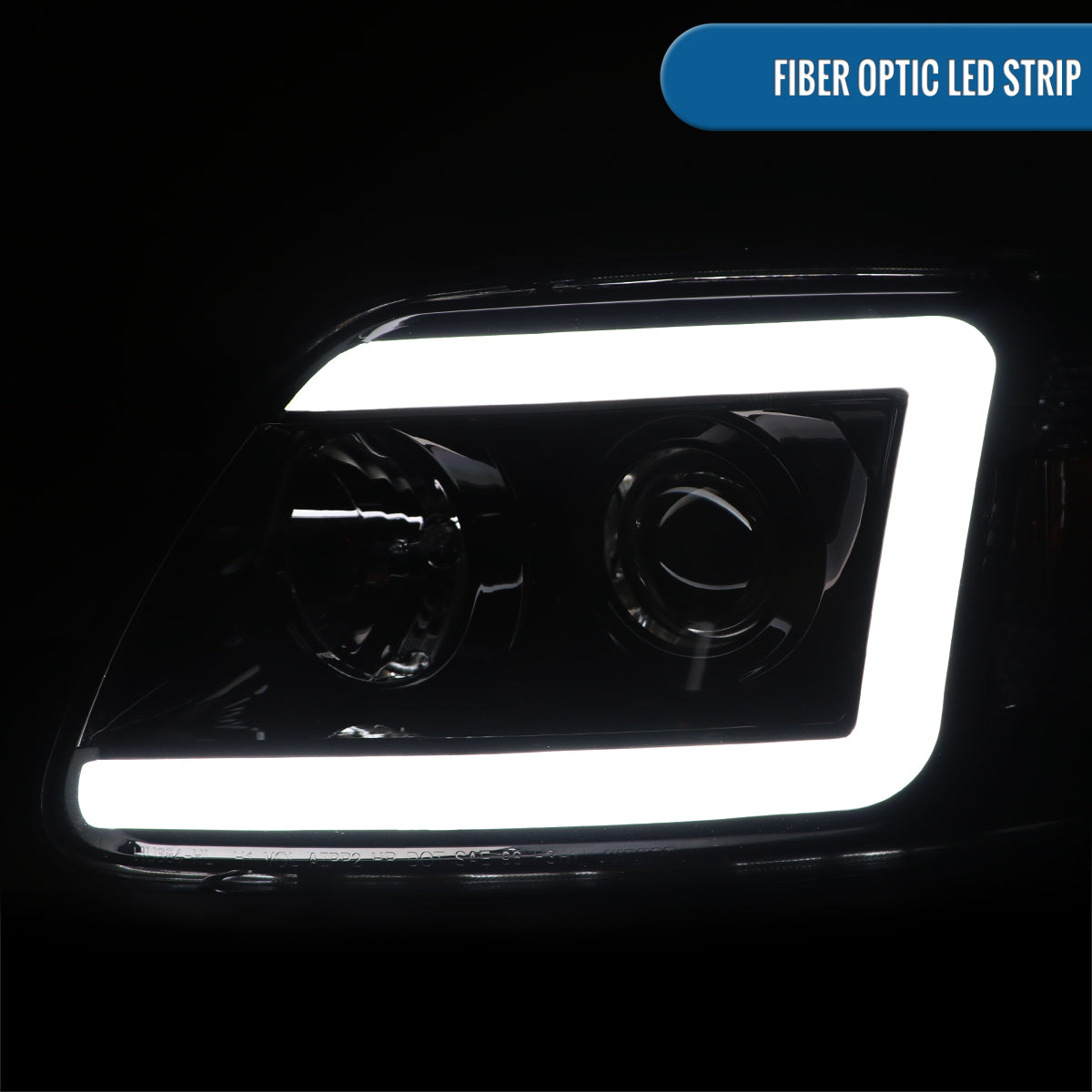 Ronnin - Fits 1997-2003 Ford F150 Expedition 2004 F150 Heritage All-in-One Upgraded Replacement LED Tube Running Lights Projector Headlights Assembly Pair | Black Smoke