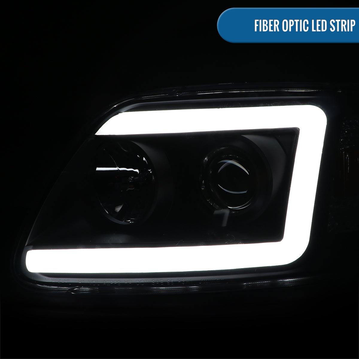 Ronnin - Fits 1997-2003 Ford F150 Expedition 2004 F150 Heritage All-in-One Upgraded Replacement LED Tube Running Lights Projector Headlights Assembly Pair | Black