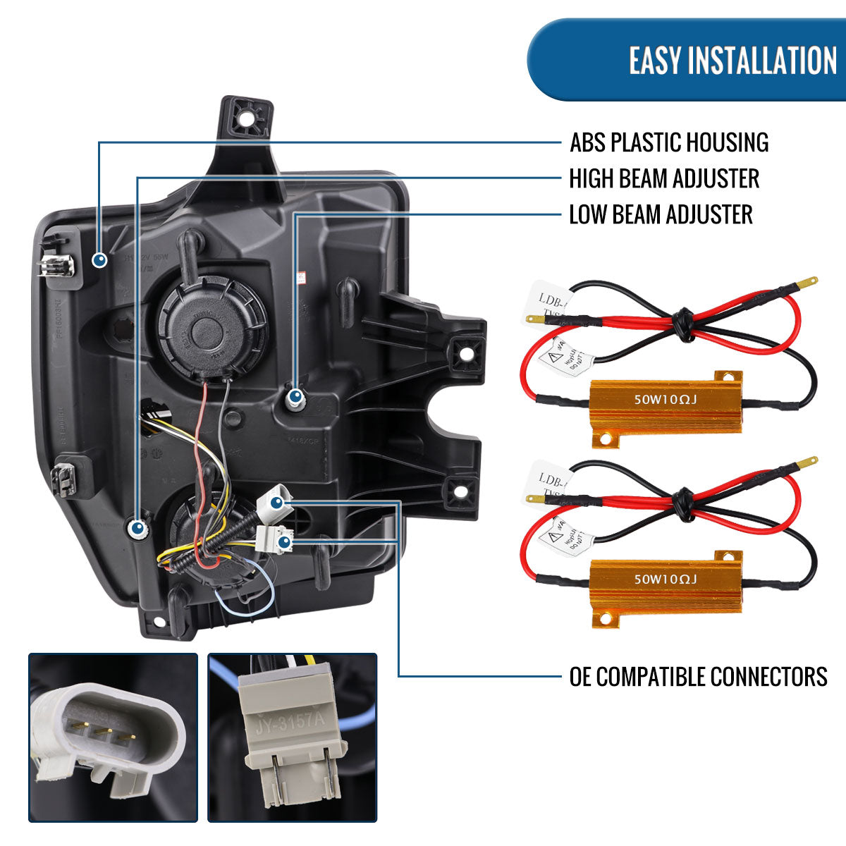 Ronnin - Fits 2008-2010 Ford F250 F350 F450 F550 Super Duty Upgraded LED Tube Switchback Sequential Turn Signals Projector Headlights Assembly Pair | Gloss Black
