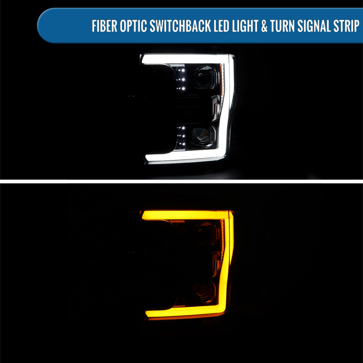 Ronnin - Fits 2017-2019 Ford F250 F350 F450 F550 Super Duty Halogen Projector Headlights Switchback LED Turn Signal Replacement Pair | Glossy Black
