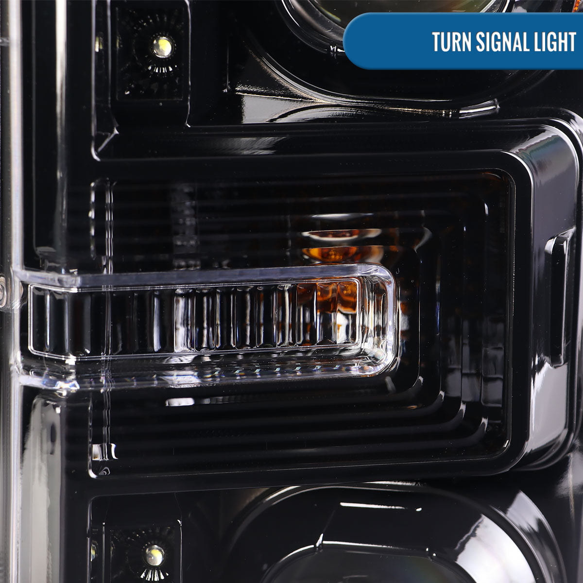 Ronnin - Fits 2017-2019 Ford F250 F350 F450 F550 Super Duty Halogen Projector Headlights Switchback LED Turn Signal Replacement Pair | Glossy Black