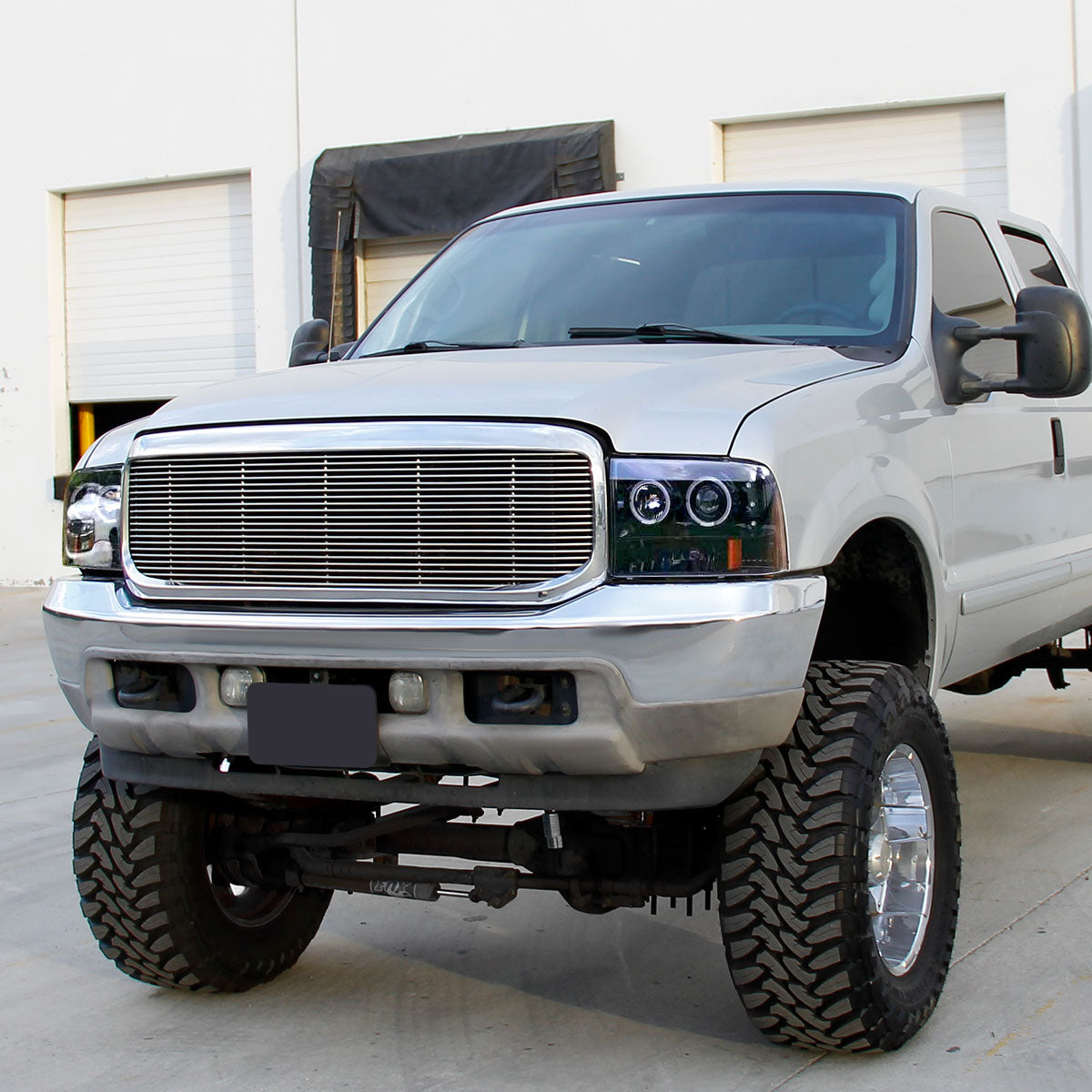 Ronnin - Fits 1999-2004 Ford F250 F350 F450 F550 Excursion US Spec Upgrade Replacement LED Dual Rims Projector Headlights Assembly Pair | Gloss Black