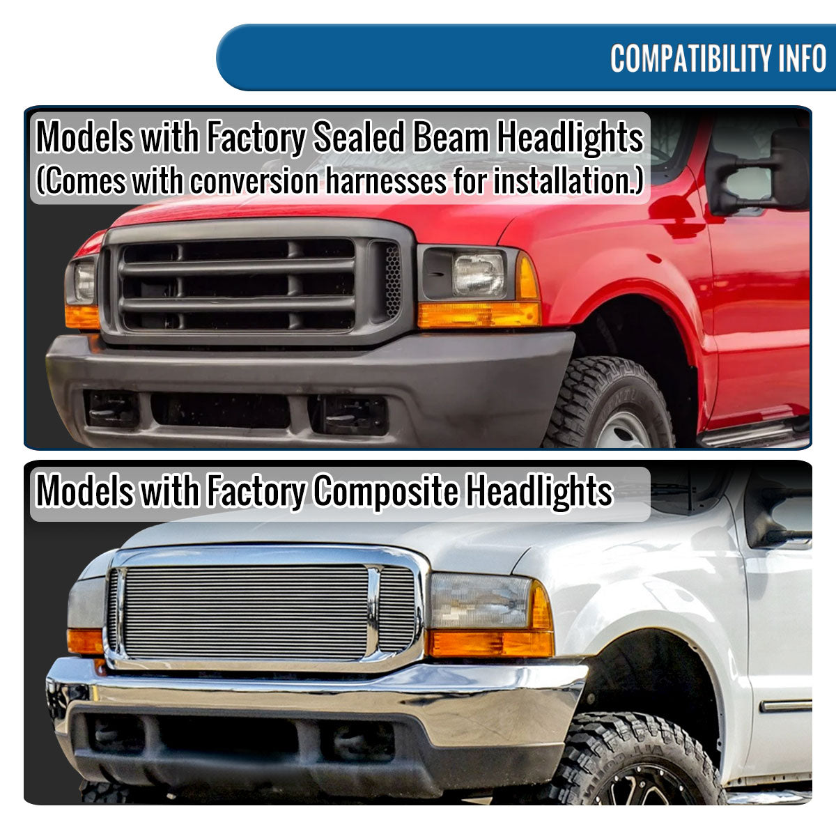 Ronnin - Fits 1999-2004 Ford F250 F350 F450 F550 Excursion US Spec Upgrade Replacement LED Dual Rims Projector Headlights Assembly Pair | Smoke