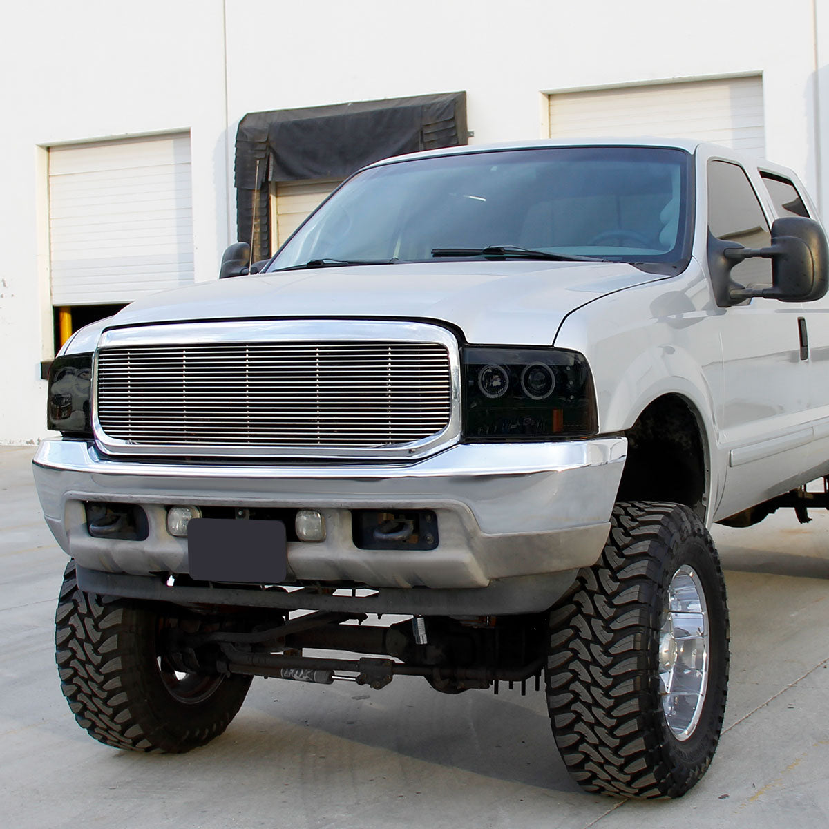 Ronnin - Fits 1999-2004 Ford F250 F350 F450 F550 Excursion US Spec Upgrade Replacement LED Dual Rims Projector Headlights Assembly Pair | Smoke