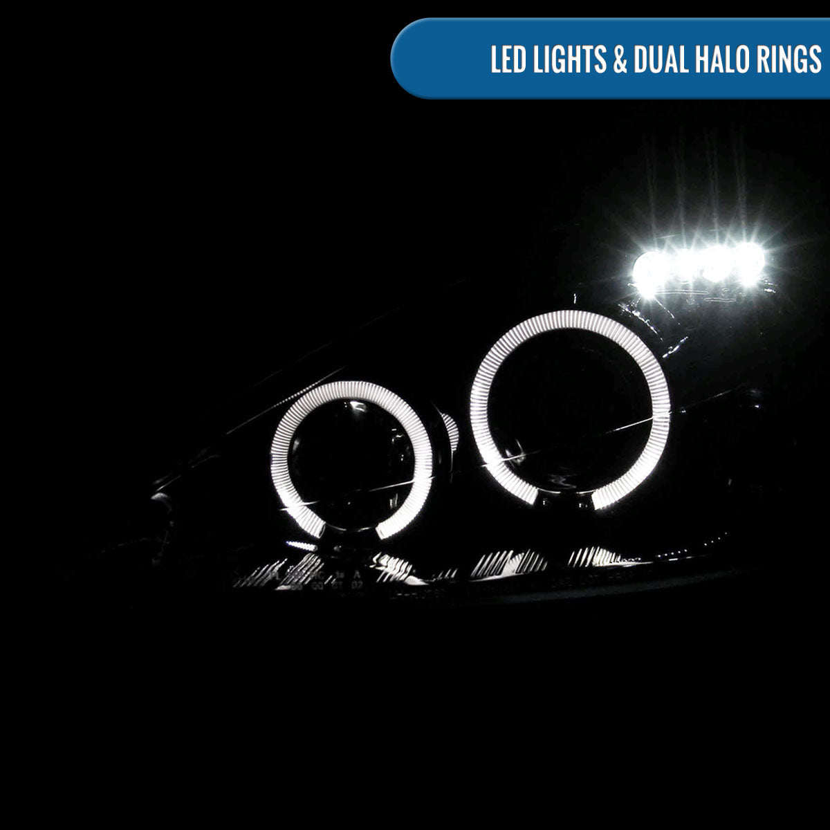 Ronnin - Fits 2000-2004 Ford Focus Upgrade Replacement LED Dual Rims Projector Headlights Assembly Pair | Black Smoke