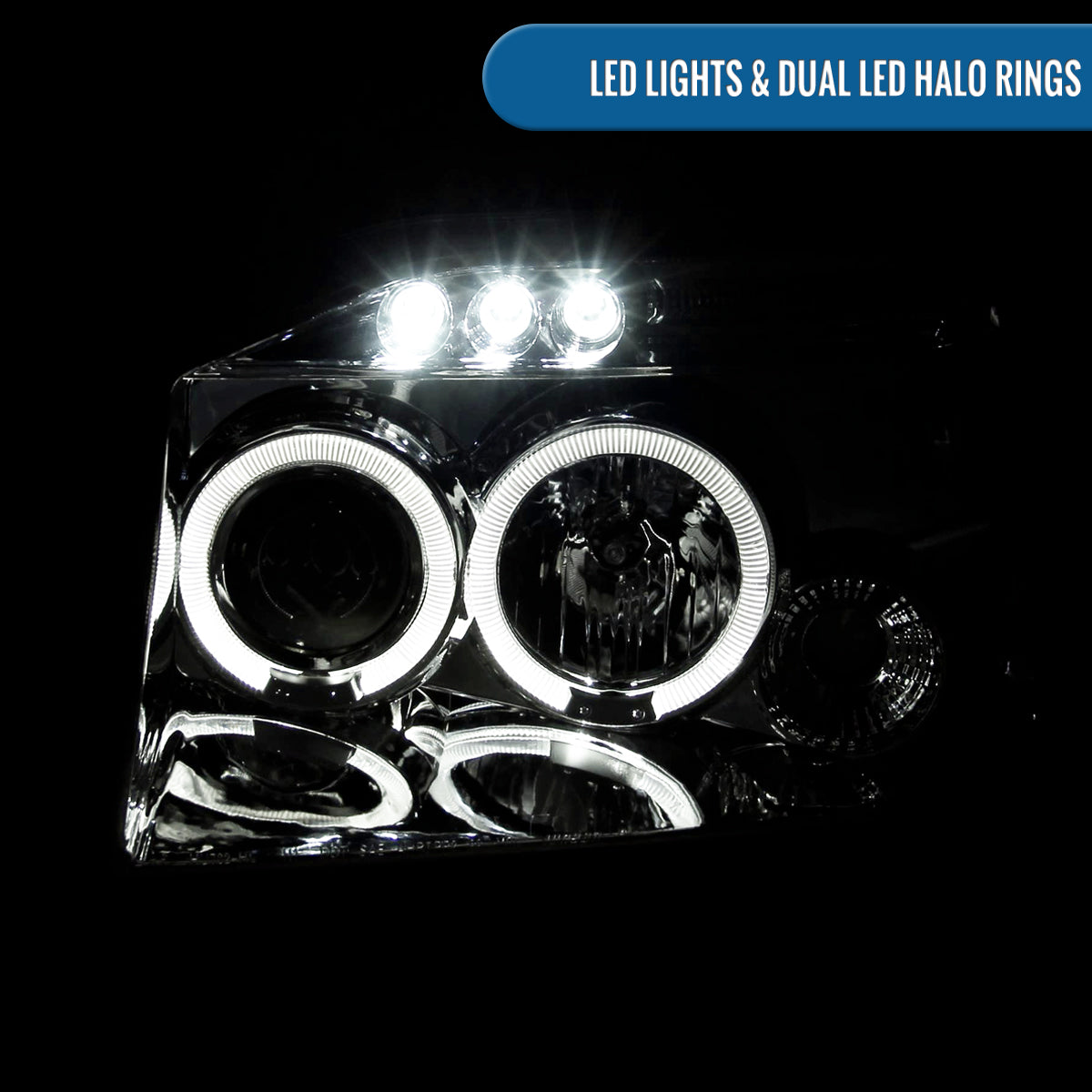 Ronnin - Fits 2001-2004 Nissan Frontier Upgrade Replacement LED Halo Rims Projector Headlights Assembly Pair | Chrome