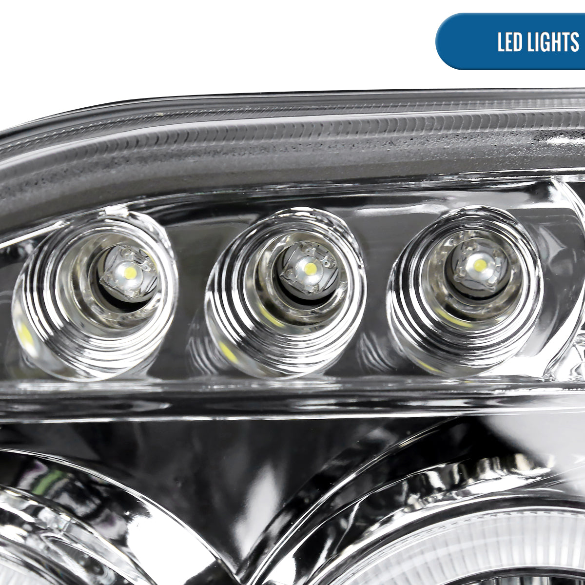 Ronnin - Fits 2001-2004 Nissan Frontier Upgrade Replacement LED Halo Rims Projector Headlights Assembly Pair | Chrome