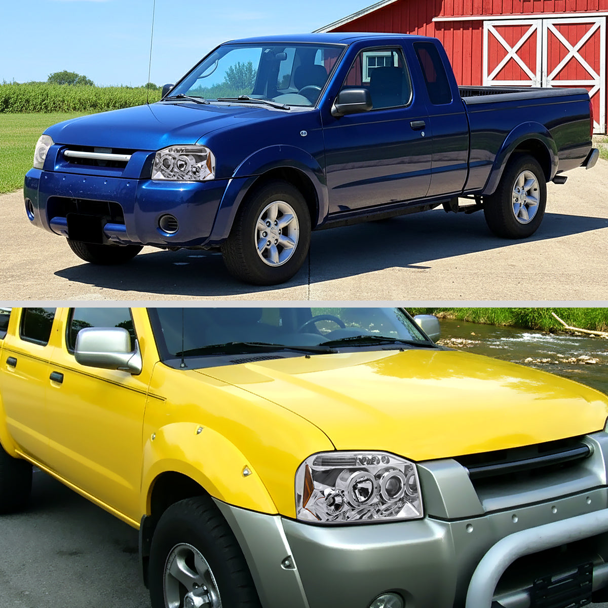 Ronnin - Fits 2001-2004 Nissan Frontier Upgrade Replacement LED Halo Rims Projector Headlights Assembly Pair | Chrome