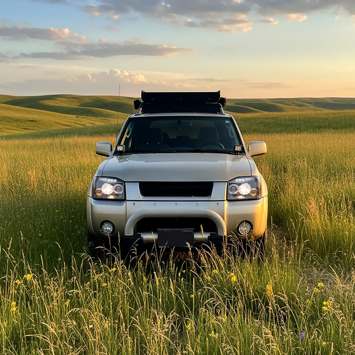 Ronnin - Fits 2001-2004 Nissan Frontier Upgrade Replacement LED Halo Rims Projector Headlights Assembly Pair | Black