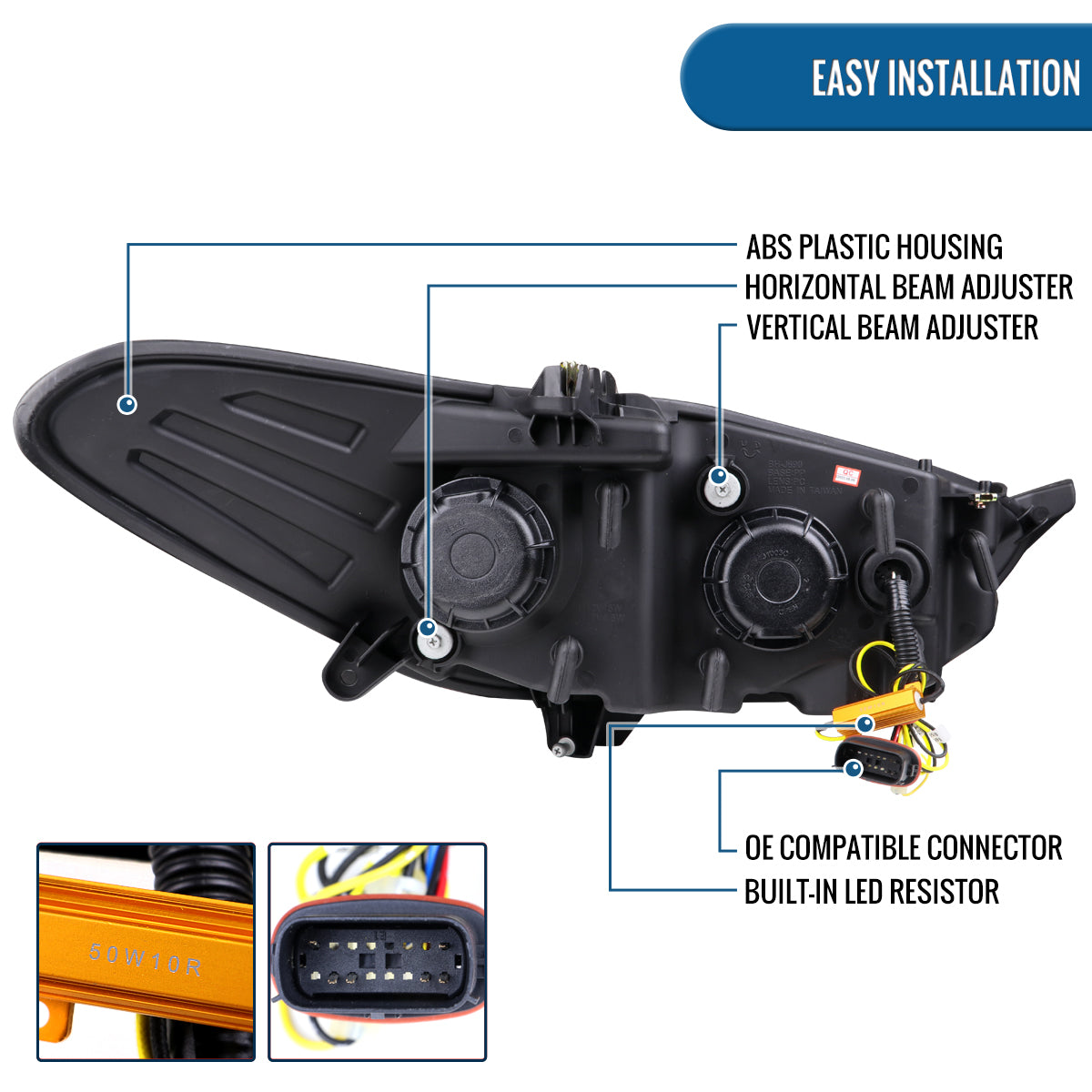 Ronnin - Fits 2013-2016 Ford Fusion LED Switchback Sequential Turn Signals Projector Halogen Headlights Upgrade Assembly Pair | Black Smoke