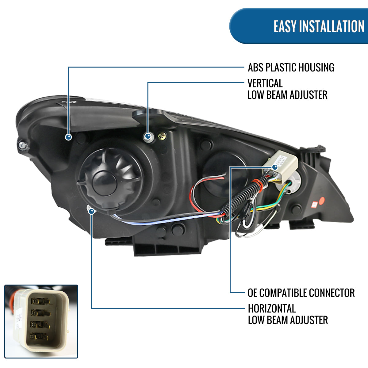 Ronnin - Fits 2010-2012 Hyundai Genesis Coupe LED Running Lights Projector Halogen Headlights Replacement Assembly Pair | Chrome