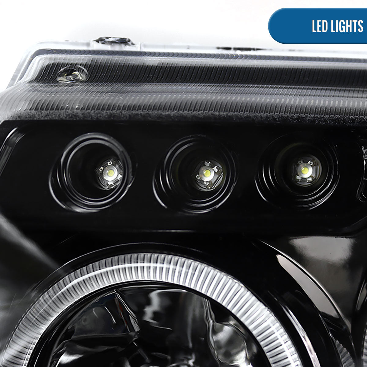 Ronnin - Fits 1999-2004 Jeep Grand Cherokee Upgrade Replacement LED Dual Rims Projector Headlights Assembly Pair | Gloss Black