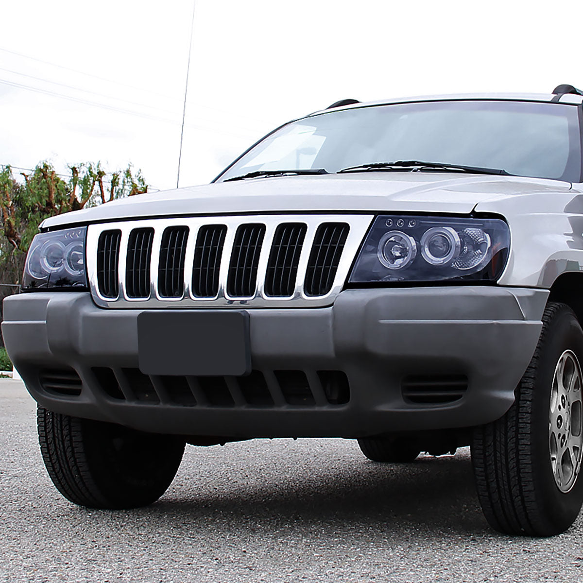 Ronnin - Fits 1999-2004 Jeep Grand Cherokee Upgrade Replacement LED Dual Rims Projector Headlights Assembly Pair | Black Smoke