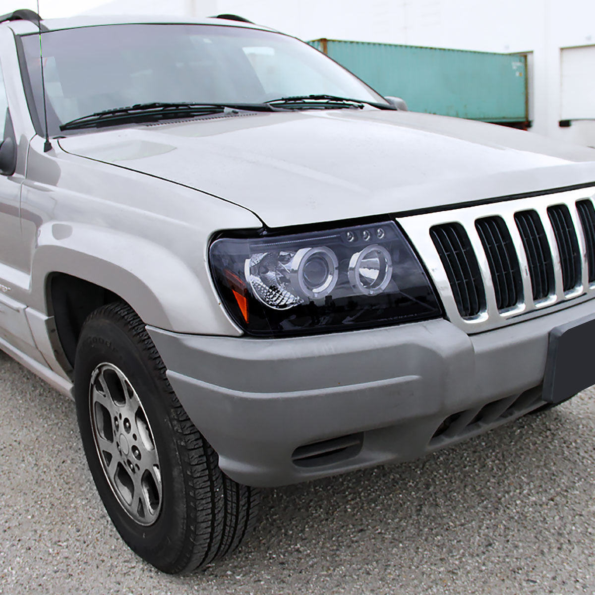 Ronnin - Fits 1999-2004 Jeep Grand Cherokee Upgrade Replacement LED Dual Rims Projector Headlights Assembly Pair | Black Smoke