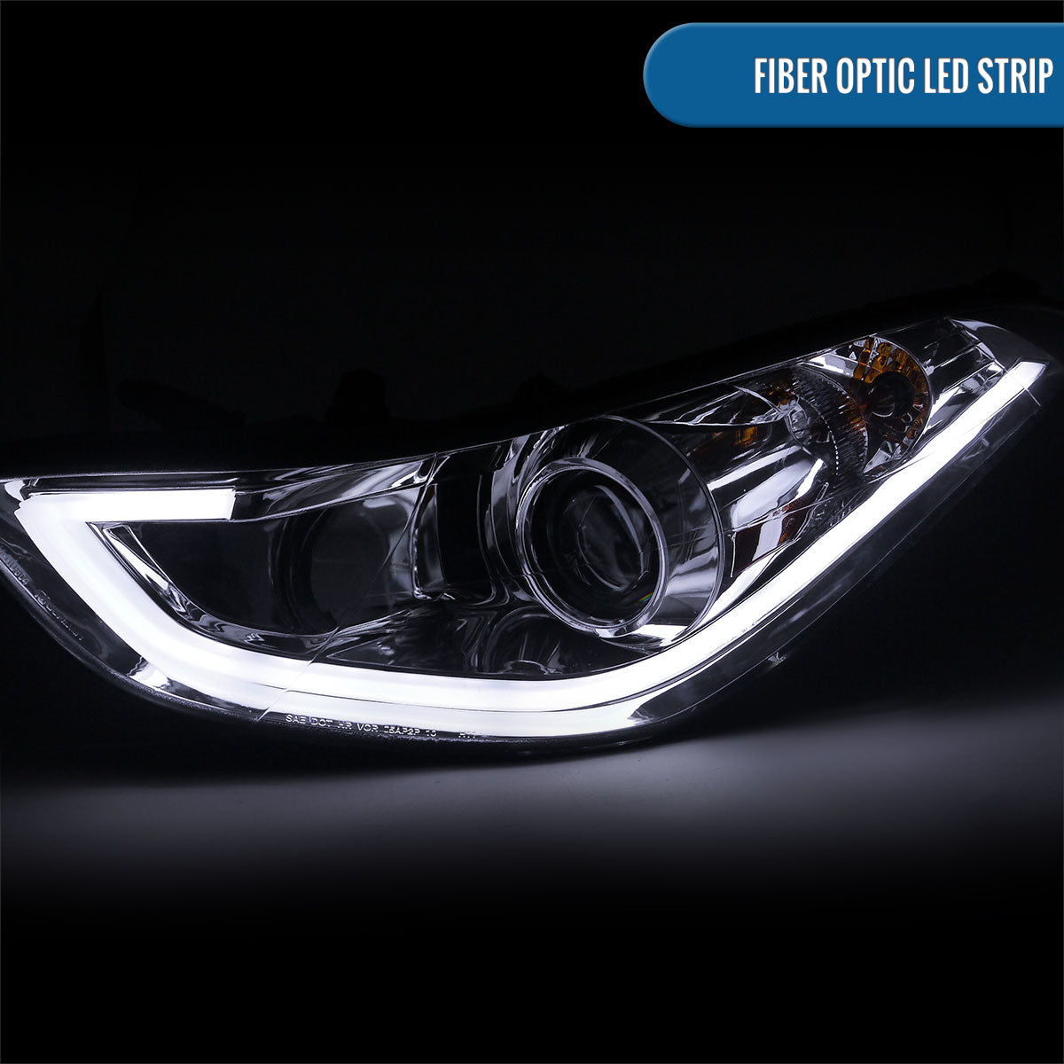 Ronnin - Fits 2011-2013 Hyundai Elantra LED Tube Running Lights Projector Headlights Upgrade Assembly Pair | Chrome