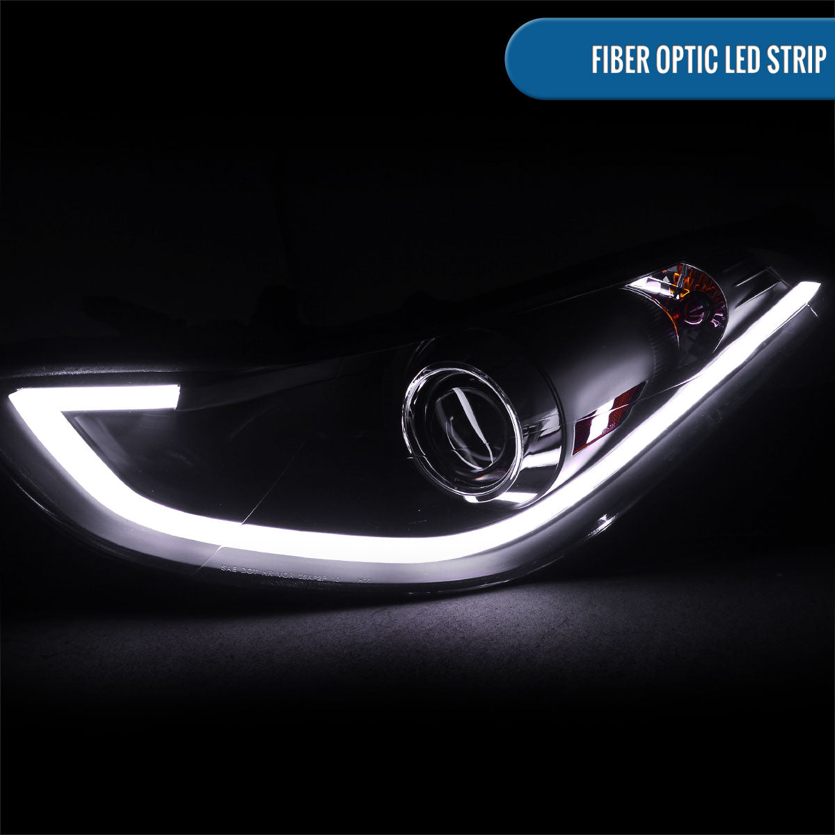 Ronnin - Fits 2011-2013 Hyundai Elantra LED Tube Running Lights Projector Headlights Upgrade Assembly Pair | Black