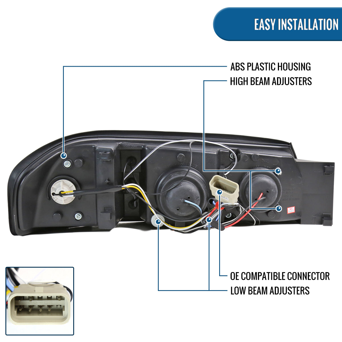 Ronnin - Fits 2000-2005 Chevy Impala Upgrade LED Dual Rims Running Lights Projector Headlights Assembly Pair | Chrome