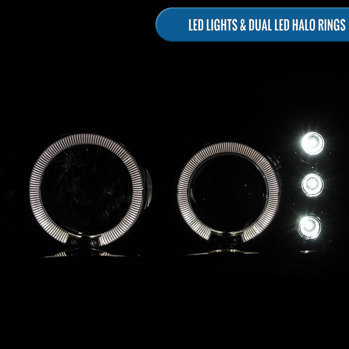 Ronnin - Fits 2000-2005 Chevy Impala Upgrade LED Dual Rims Running Lights Projector Headlights Assembly Pair | Black Smoke