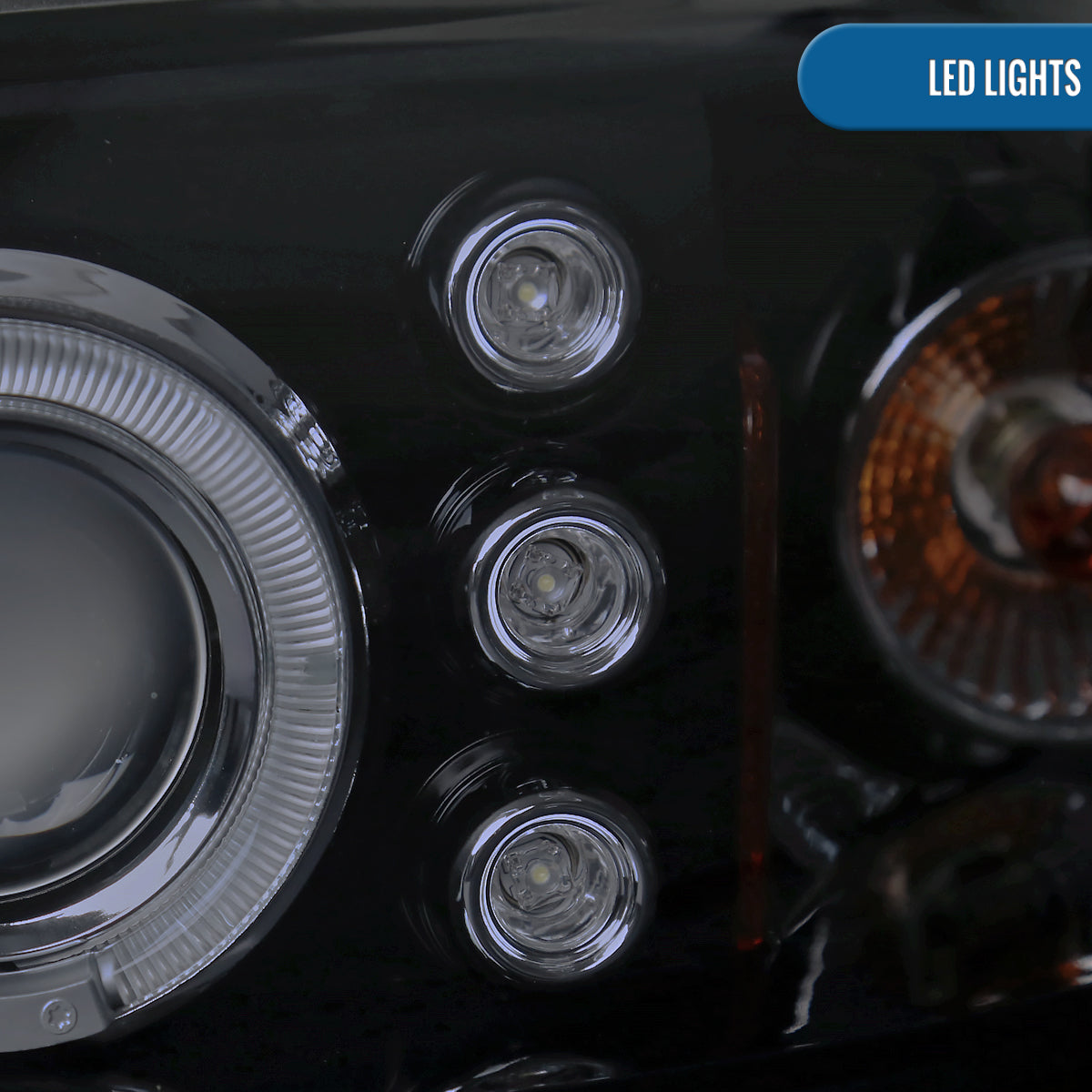 Ronnin - Fits 2000-2005 Chevy Impala Upgrade LED Dual Rims Running Lights Projector Headlights Assembly Pair | Black Smoke